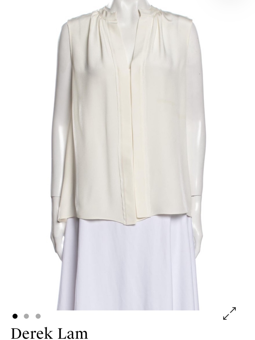 Derek Lam Ivory Sleeveless Gathered V-Neck Blouse